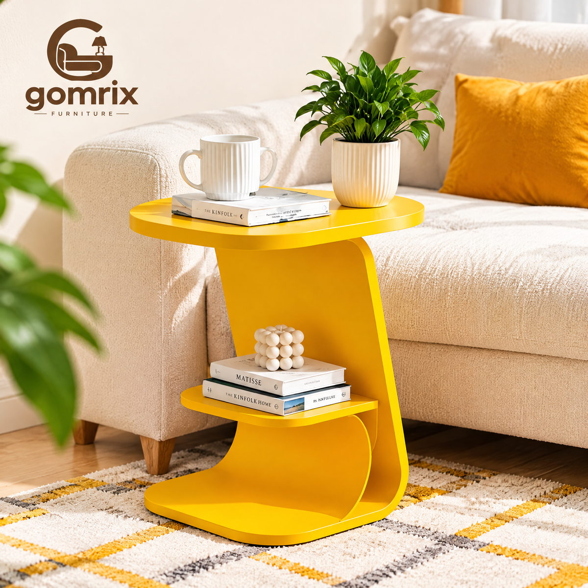 Gomrix Round Side Table with Storage Shelf