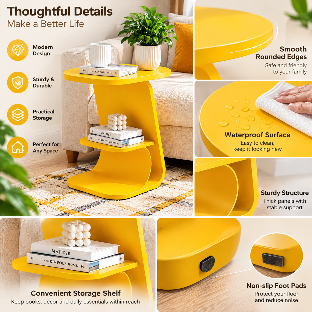 Gomrix Round Side Table with Storage Shelf