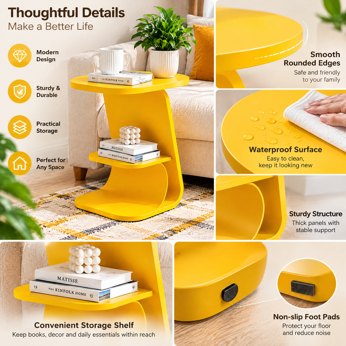 Gomrix Round Side Table with Storage Shelf