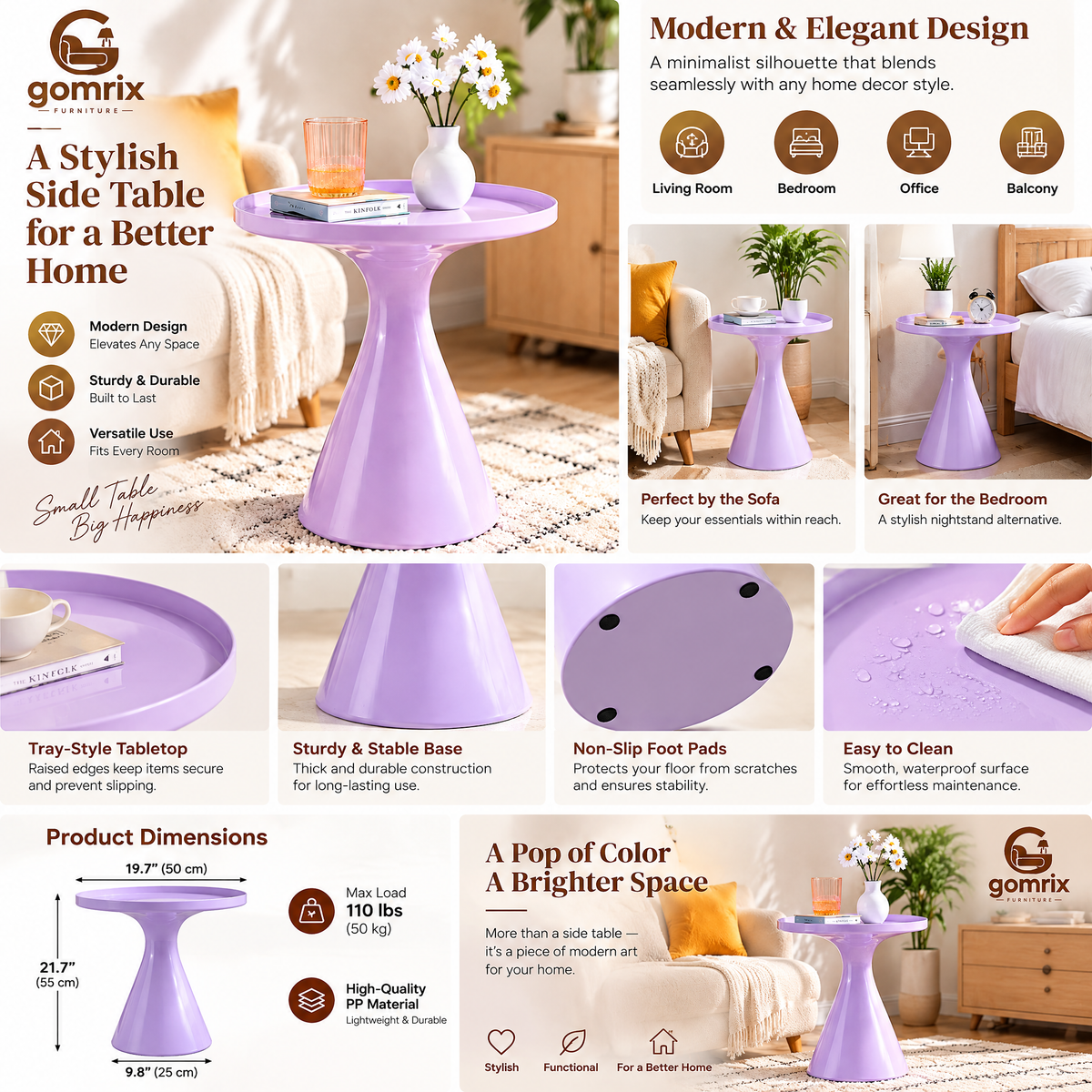 Gomrix Pastel Round Accent Side Table