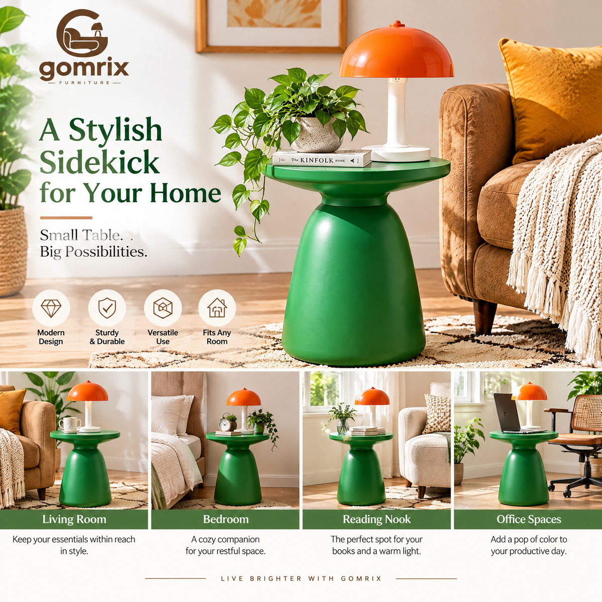 Gomrix Green Pedestal Side Table