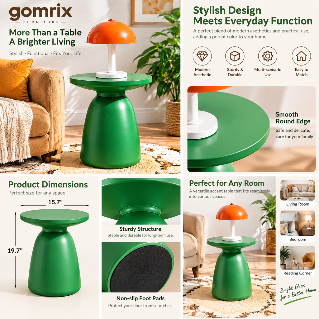 Gomrix Green Pedestal Side Table