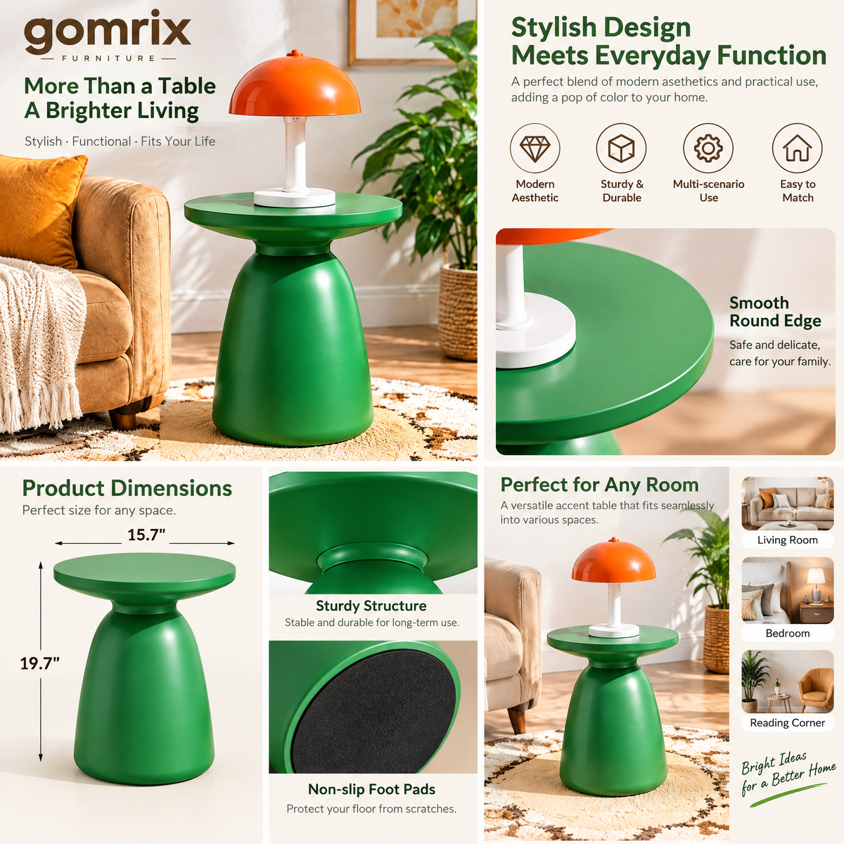 Gomrix Green Pedestal Side Table