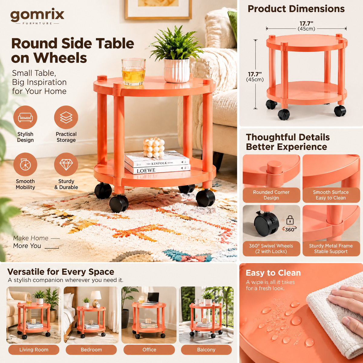 Gomrix Orange Round Side Table