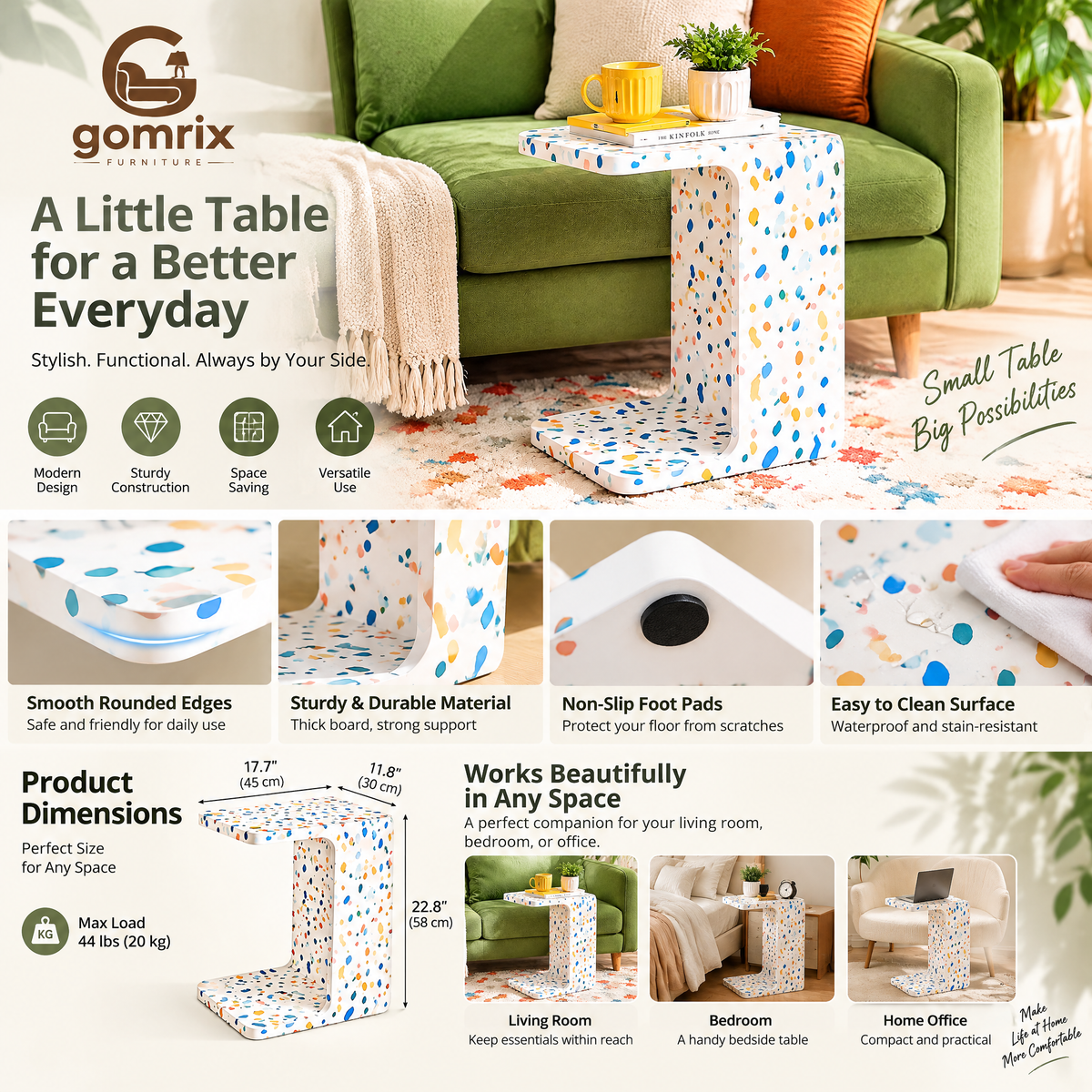 Gomrix Floral Pattern Accent Table