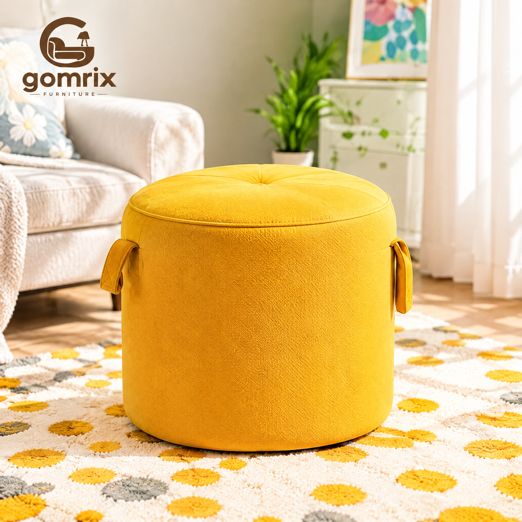 Gomrix Round Velvet Ottoman Stool