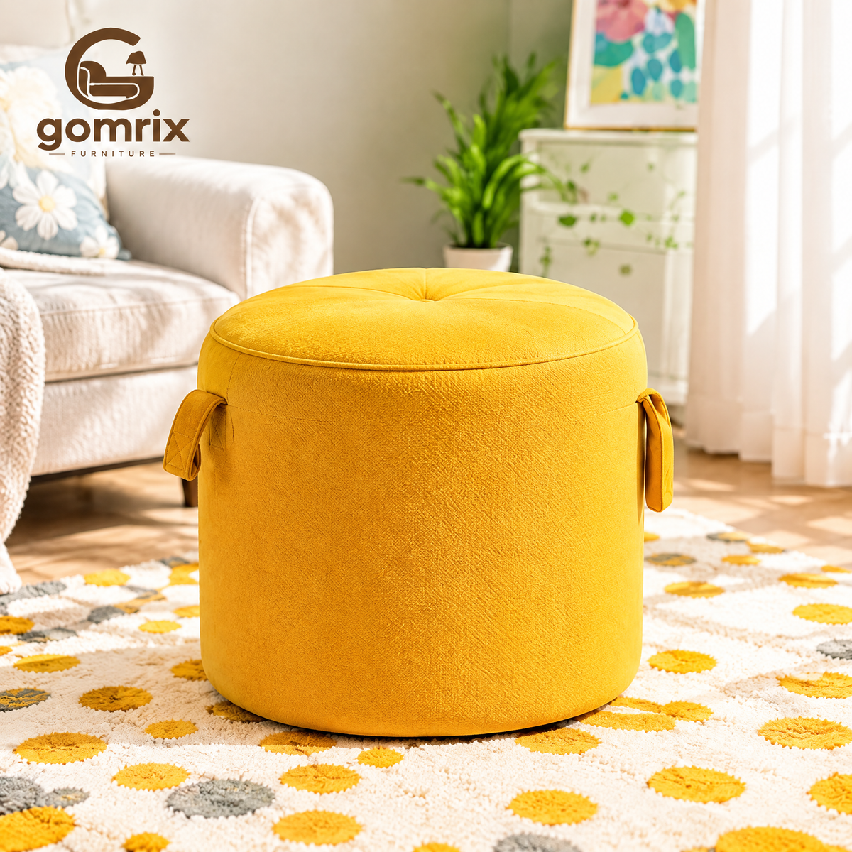Gomrix Round Velvet Ottoman Stool