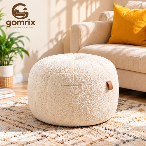 Gomrix Cream Round Ottoman Stool