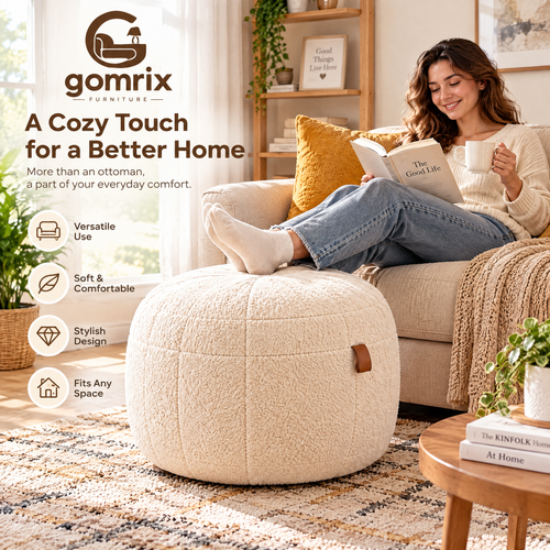 Gomrix Cream Round Ottoman Stool