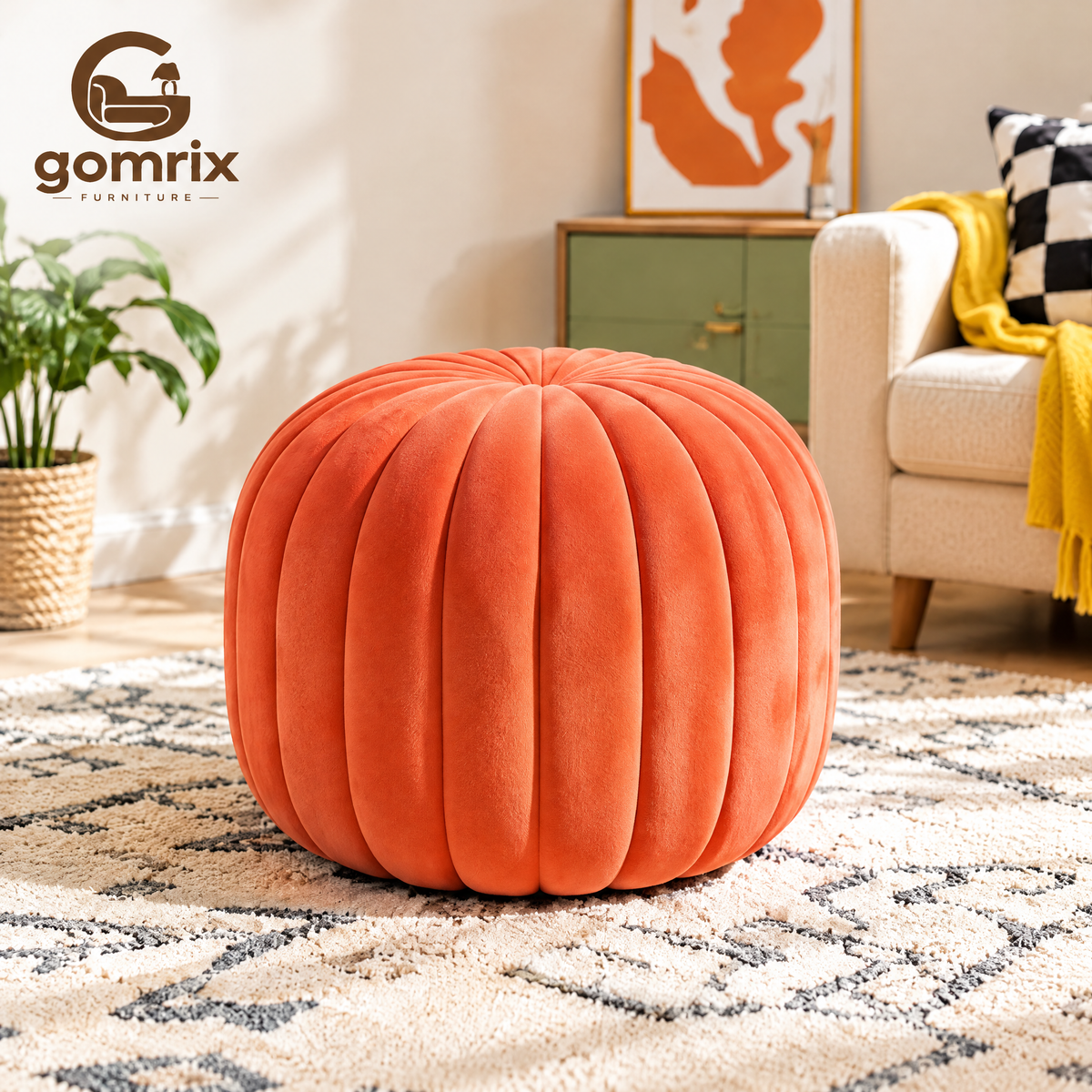 Gomrix Pumpkin Velvet Ottoman Stool