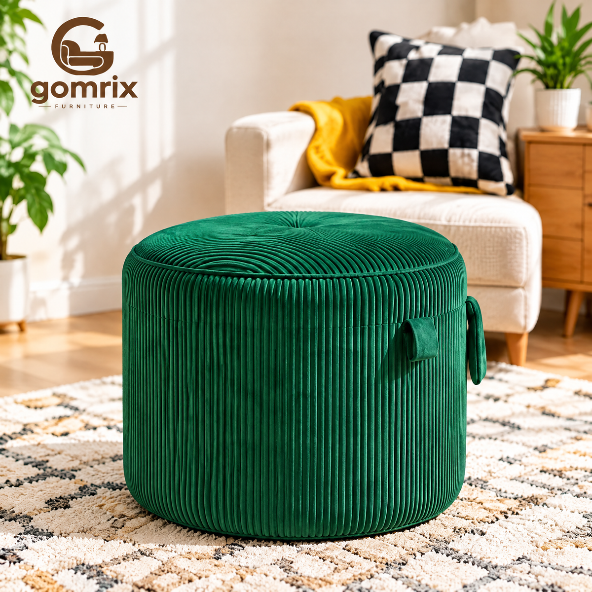 Gomrix Green Textured Ottoman Stool