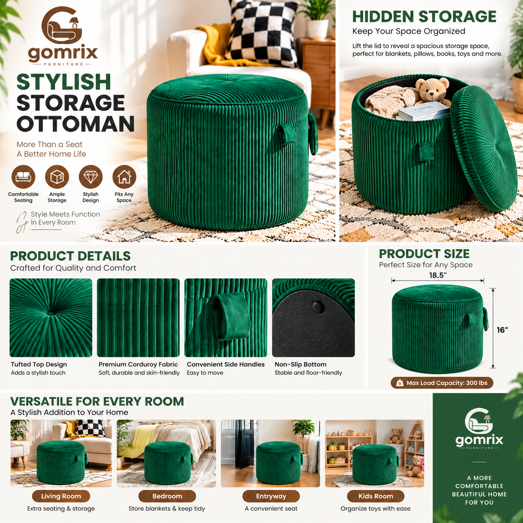 Gomrix Green Textured Ottoman Stool