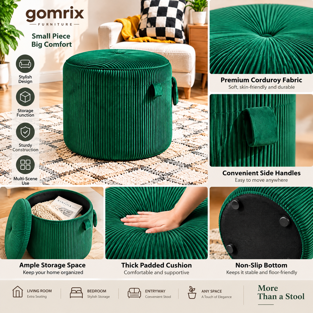 Gomrix Green Textured Ottoman Stool