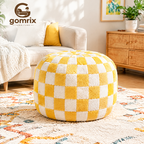 Gomrix Checkered Round Ottoman Stool