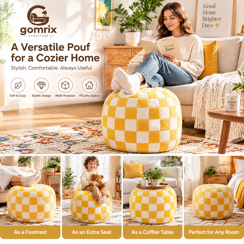 Gomrix Checkered Round Ottoman Stool
