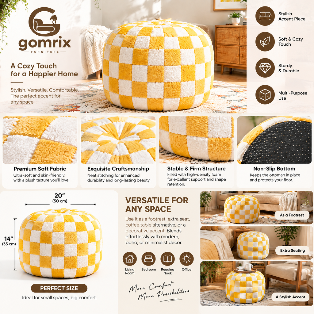 Gomrix Checkered Round Ottoman Stool