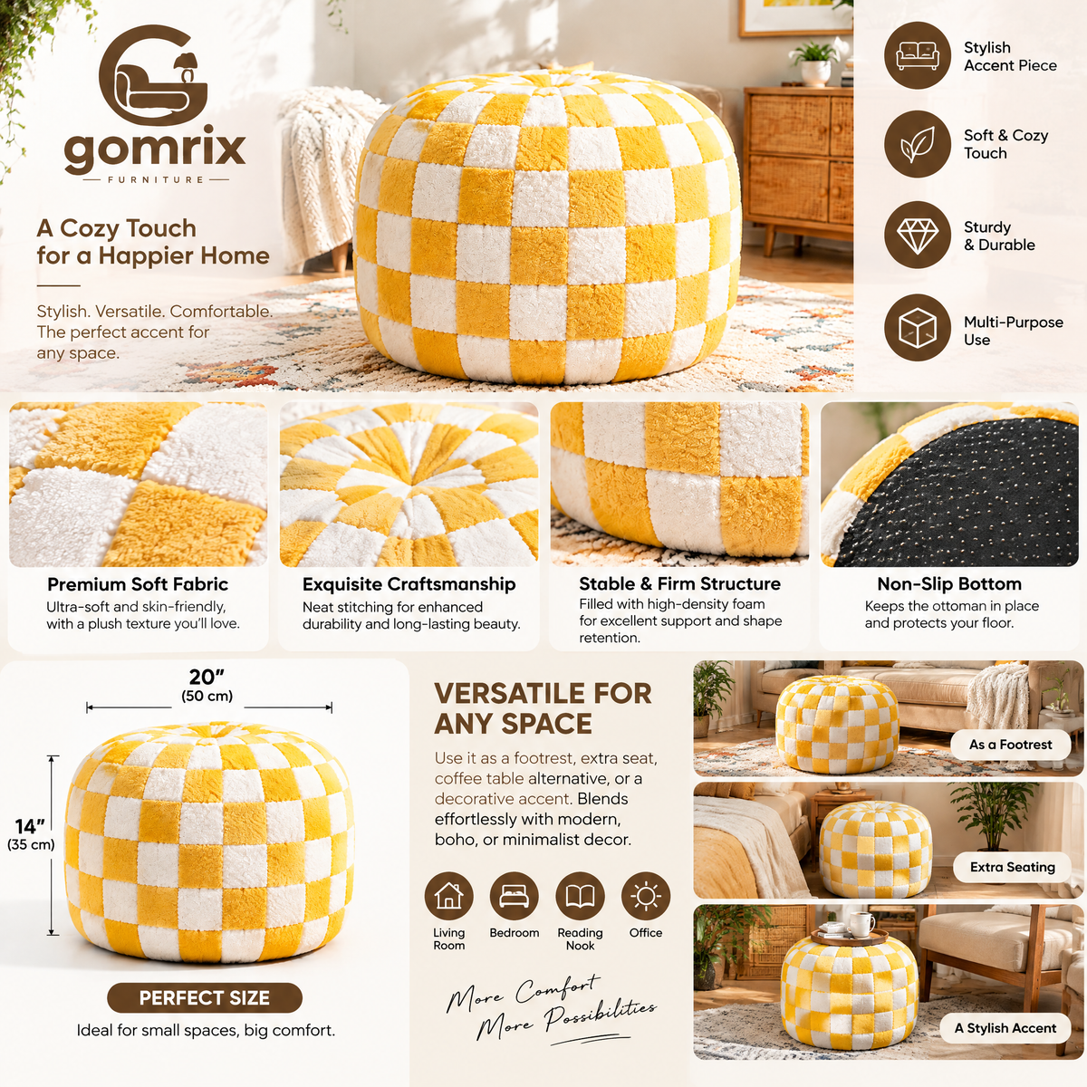 Gomrix Checkered Round Ottoman Stool