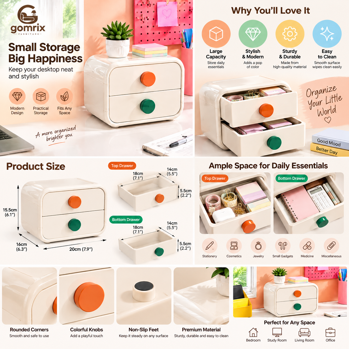 Gomrix Mini Drawer Desk Organizer